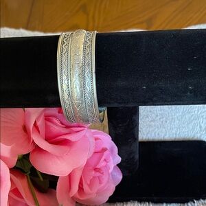 Etched Silver-Tone Wide Cuff Bracelet